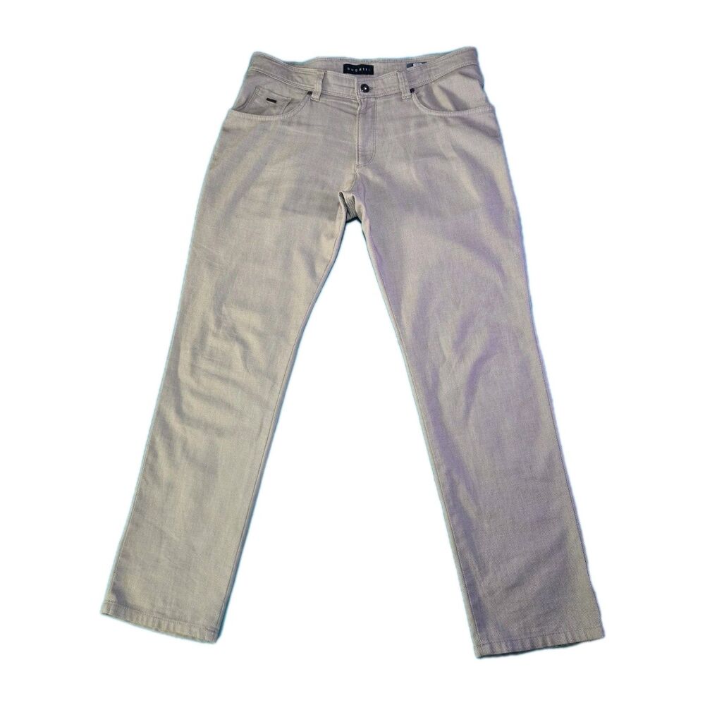 Bugatti Mens Pants Size 36 Beige Stretch Slim Fit Dress Casual Lycra Blend